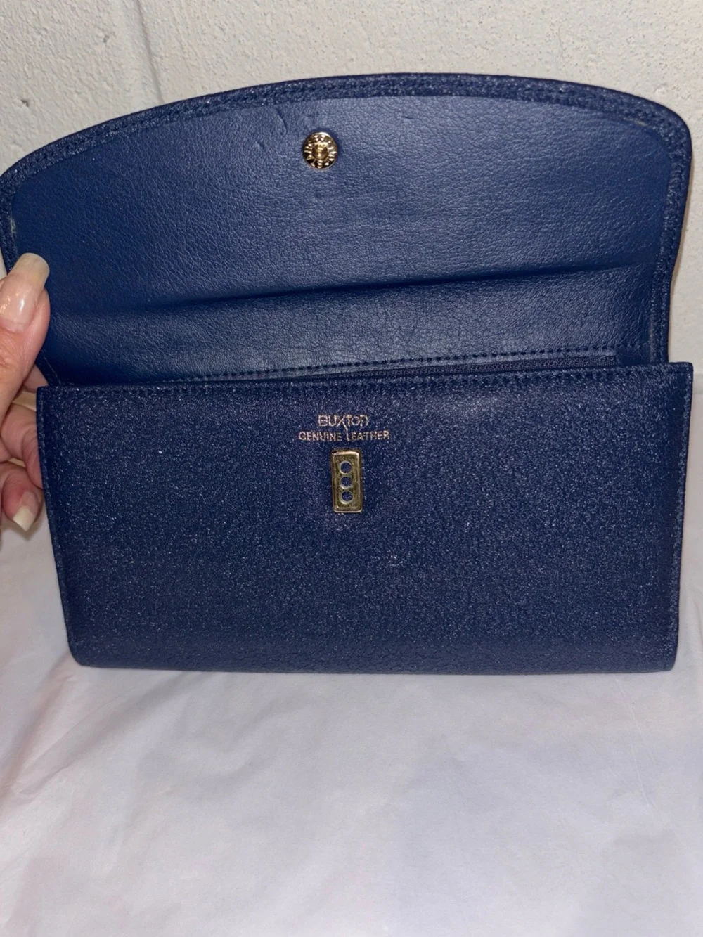 Vintage Buxton Checkbook calculator organizer wallet blue textured leather